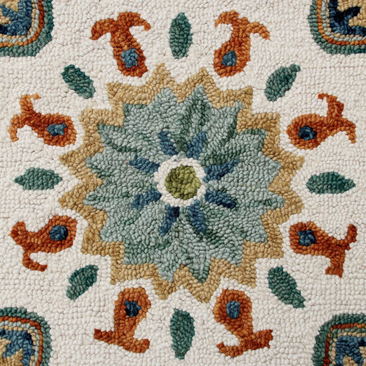 Laddha Home Designs 7' Orange and Blue Paisley Medallion Hand Hooked Round  Wool Area Throw Rug